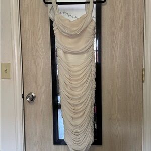 House of CB Ivory ruched dress Sz Small